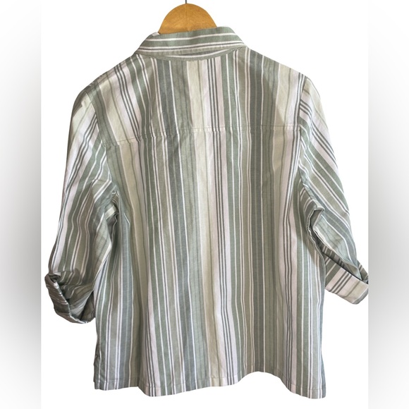 Blair Cotton Linen Blend Striped Button Down Shirt Green White Size M - Picture 2 of 7